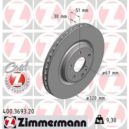 ZIMMERMANN Brake Disc - Standard/Coated, 400.3693.20 400.3693.20